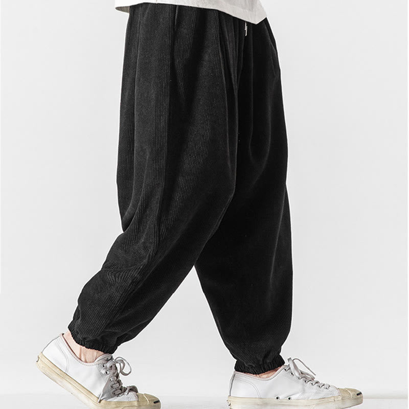 Pantalon Buddha Stones décontracté en velours côtelé avec cordon de serrage et poches pour homme, couleur pure, longueur cheville - image 13