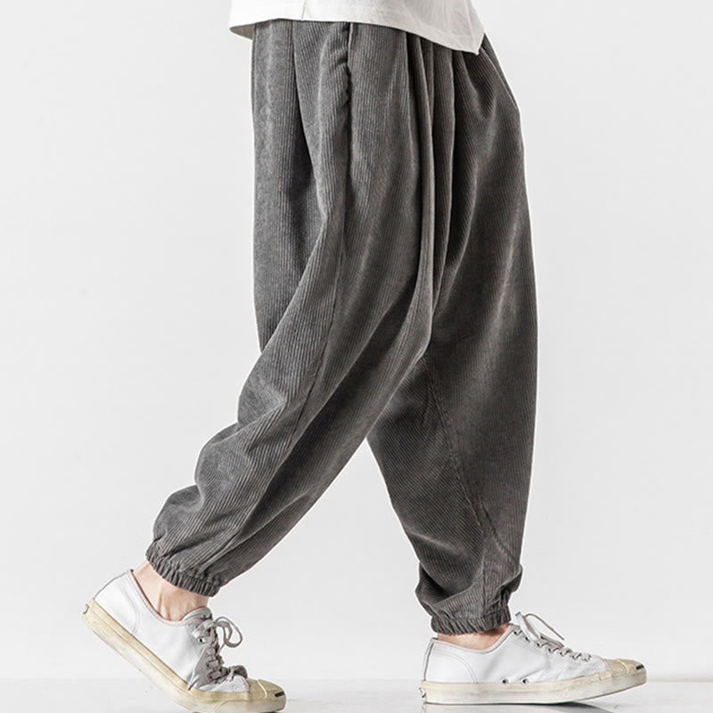 Pantalon Buddha Stones décontracté en velours côtelé avec cordon de serrage et poches pour homme, couleur pure, longueur cheville - image 5