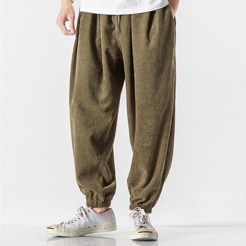 Pantalon Buddha Stones décontracté en velours côtelé avec cordon de serrage et poches pour homme, couleur pure, longueur cheville - image 21