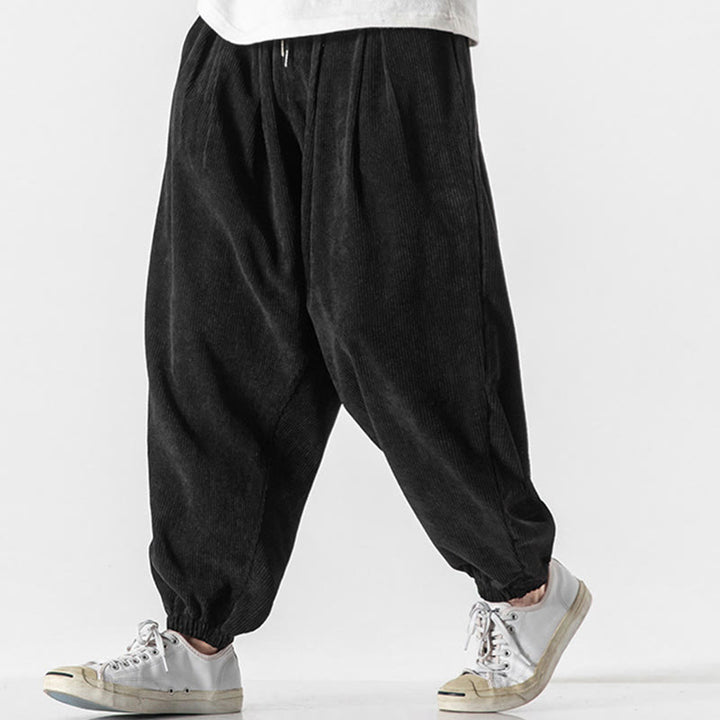 Pantalon Buddha Stones décontracté en velours côtelé avec cordon de serrage et poches pour homme, couleur pure, longueur cheville - image 11
