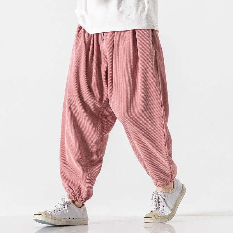 Pantalon Buddha Stones décontracté en velours côtelé avec cordon de serrage et poches pour homme, couleur pure, longueur cheville - image 28