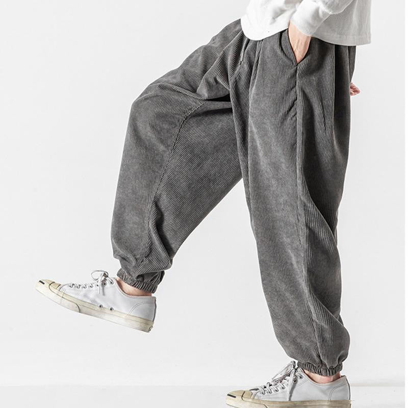 Pantalon Buddha Stones décontracté en velours côtelé avec cordon de serrage et poches pour homme, couleur pure, longueur cheville - image 7