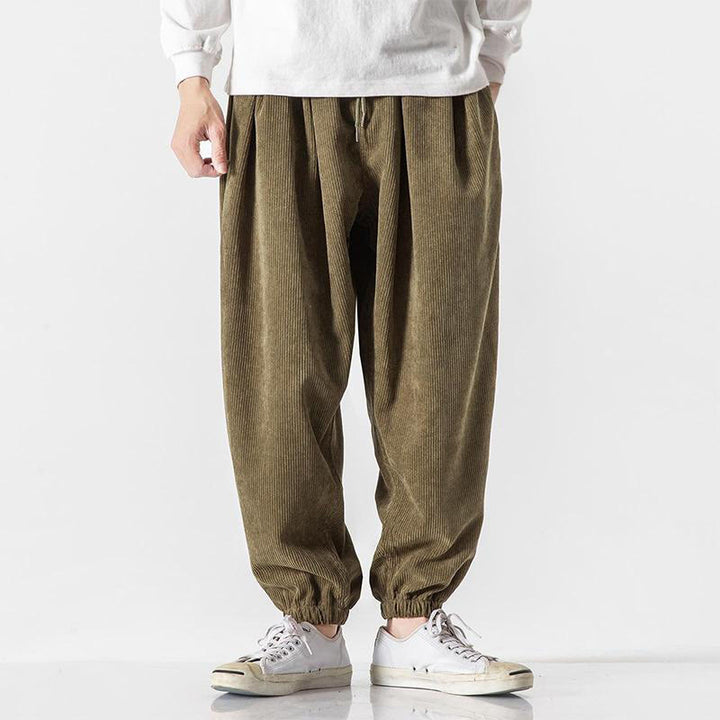 Pantalon Buddha Stones décontracté en velours côtelé avec cordon de serrage et poches pour homme, couleur pure, longueur cheville - Olive - US/UK/AU46，EU56 (5XL) - image 18