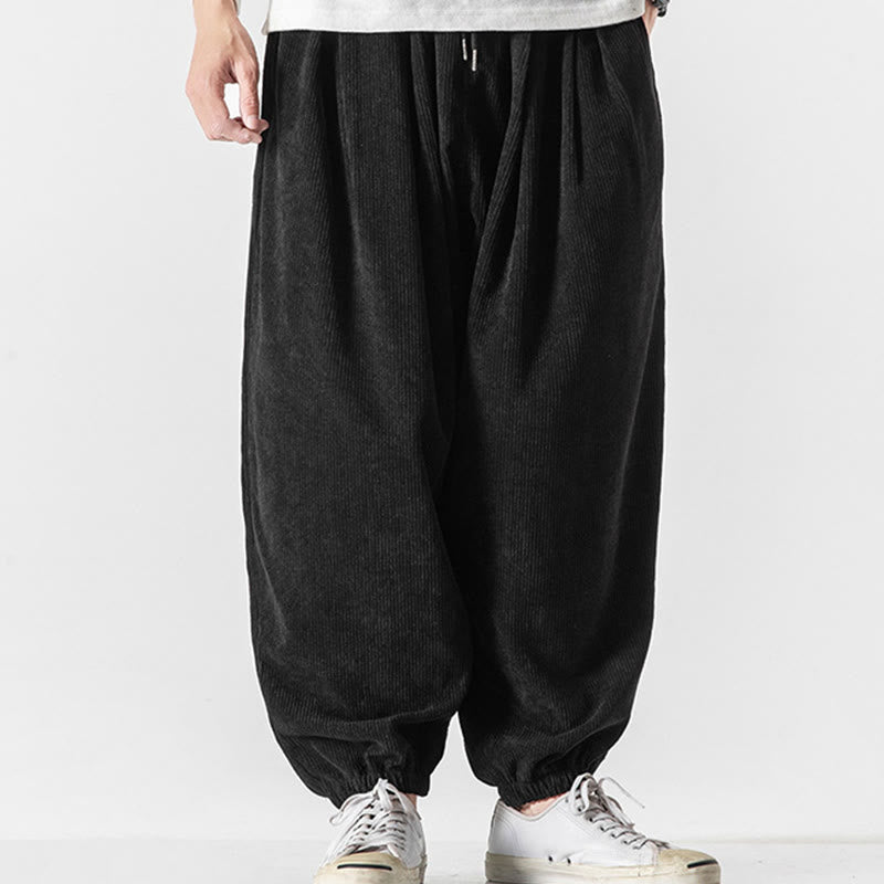 Pantalon Buddha Stones décontracté en velours côtelé avec cordon de serrage et poches pour homme, couleur pure, longueur cheville - image 14