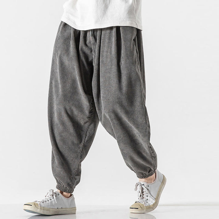 Pantalon Buddha Stones décontracté en velours côtelé avec cordon de serrage et poches pour homme, couleur pure, longueur cheville - image 5