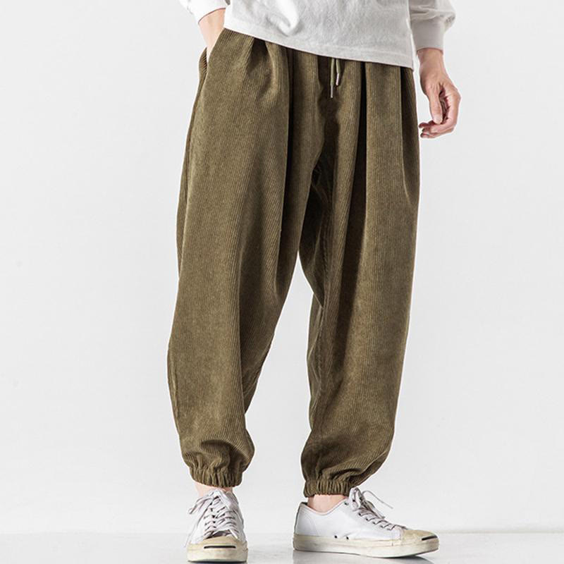 Pantalon Buddha Stones décontracté en velours côtelé avec cordon de serrage et poches pour homme, couleur pure, longueur cheville - image 22