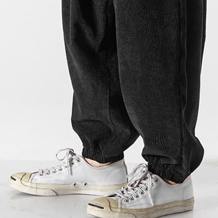 Pantalon Buddha Stones décontracté en velours côtelé avec cordon de serrage et poches pour homme, couleur pure, longueur cheville - image 17