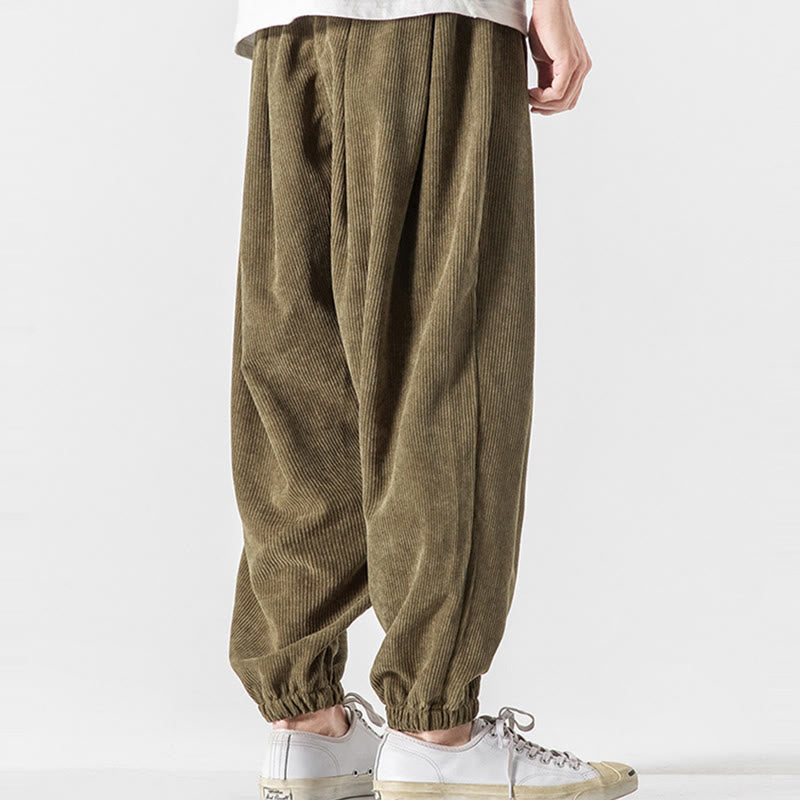 Pantalon Buddha Stones décontracté en velours côtelé avec cordon de serrage et poches pour homme, couleur pure, longueur cheville - image 23
