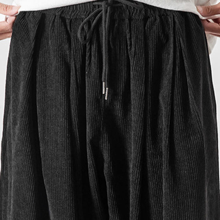 Pantalon Buddha Stones décontracté en velours côtelé avec cordon de serrage et poches pour homme, couleur pure, longueur cheville - image 16