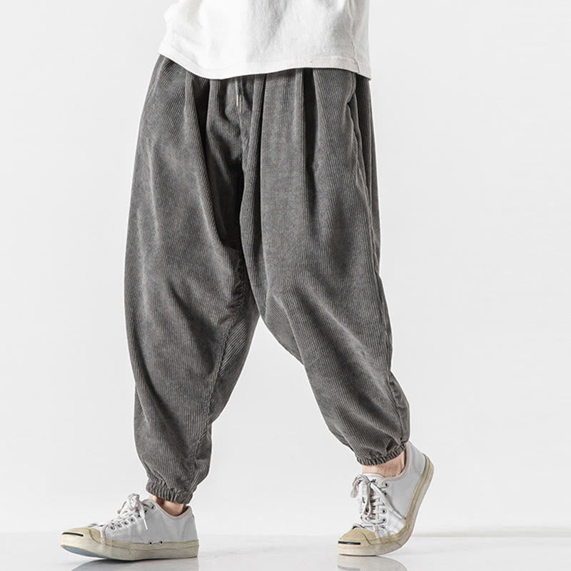 Pantalon Buddha Stones décontracté en velours côtelé avec cordon de serrage et poches pour homme, couleur pure, longueur cheville - image 4