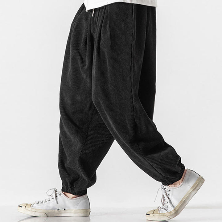 Pantalon Buddha Stones décontracté en velours côtelé avec cordon de serrage et poches pour homme, couleur pure, longueur cheville - image 11