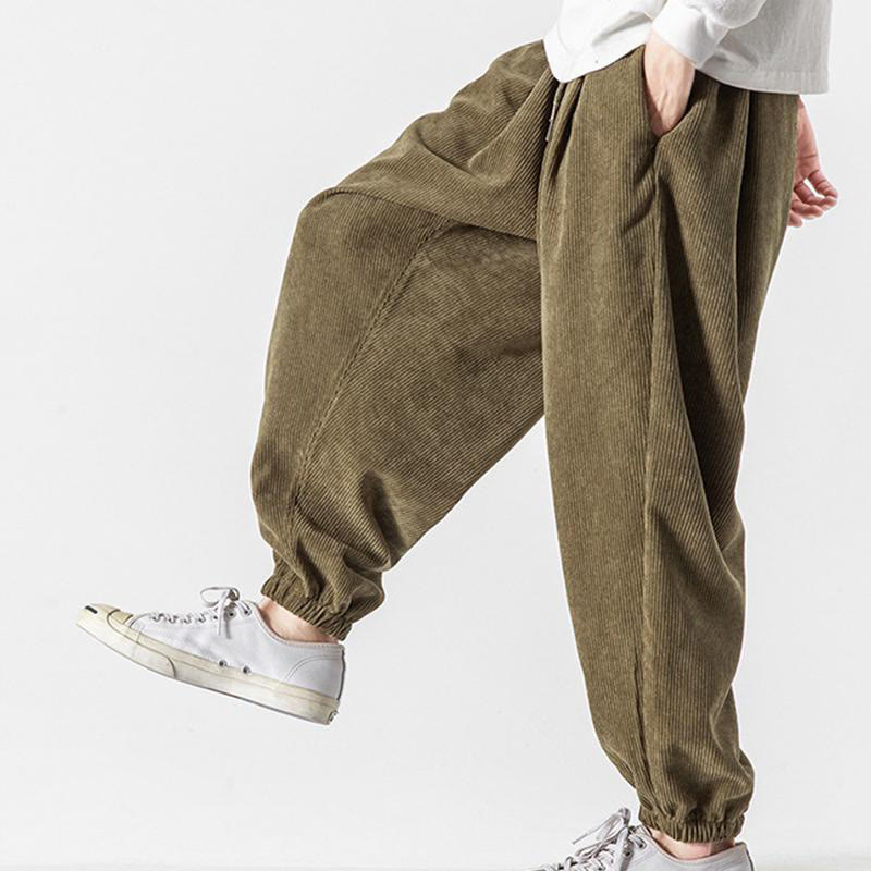 Pantalon Buddha Stones décontracté en velours côtelé avec cordon de serrage et poches pour homme, couleur pure, longueur cheville - image 25