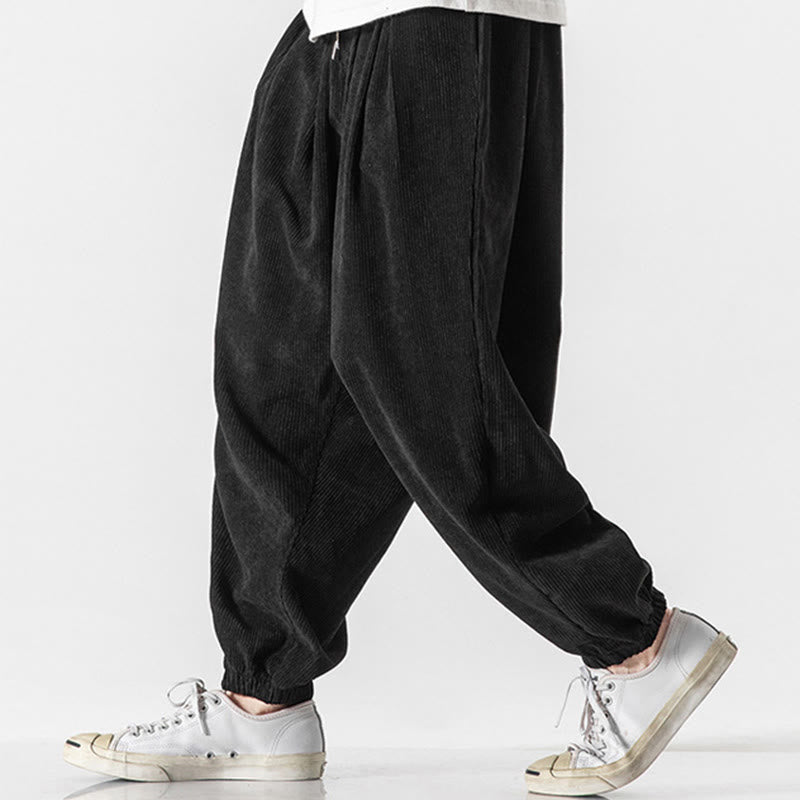 Pantalon Buddha Stones décontracté en velours côtelé avec cordon de serrage et poches pour homme, couleur pure, longueur cheville - image 12