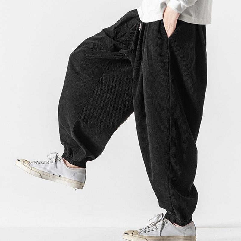 Pantalon Buddha Stones décontracté en velours côtelé avec cordon de serrage et poches pour homme, couleur pure, longueur cheville - image 13
