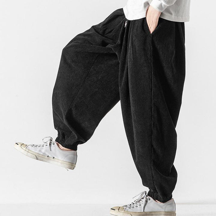 Pantalon Buddha Stones décontracté en velours côtelé avec cordon de serrage et poches pour homme, couleur pure, longueur cheville - image 13
