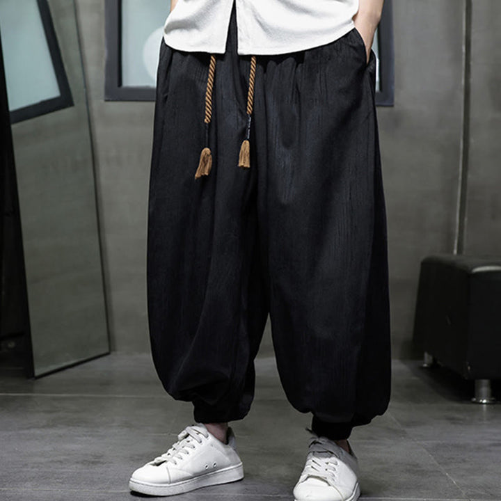 Pantalon sarouel décontracté pour homme avec cordon de serrage et poches, motif Buddha Stones, couleur pure - image 1