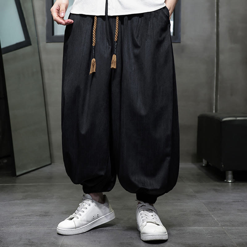 Pantalon sarouel décontracté pour homme avec cordon de serrage et poches, motif Buddha Stones, couleur pure - image 3