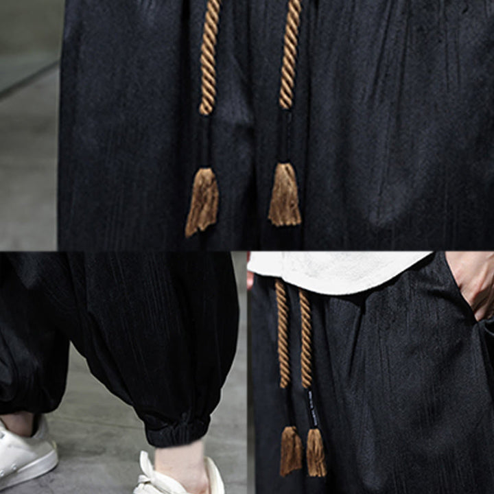 Pantalon sarouel décontracté pour homme avec cordon de serrage et poches, motif Buddha Stones, couleur pure - image 9