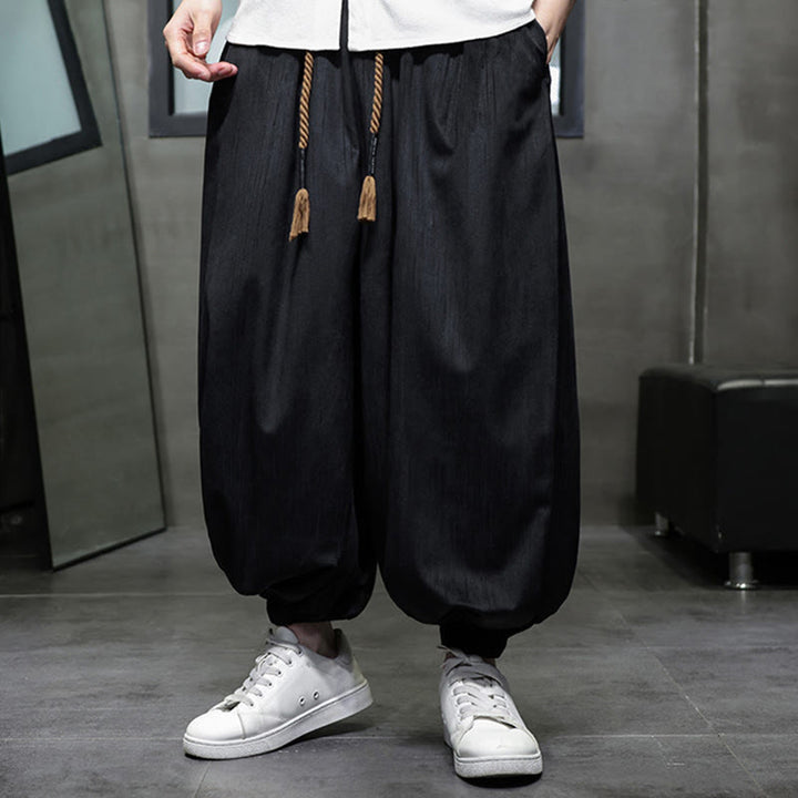 Pantalon sarouel décontracté pour homme avec cordon de serrage et poches, motif Buddha Stones, couleur pure - image 3