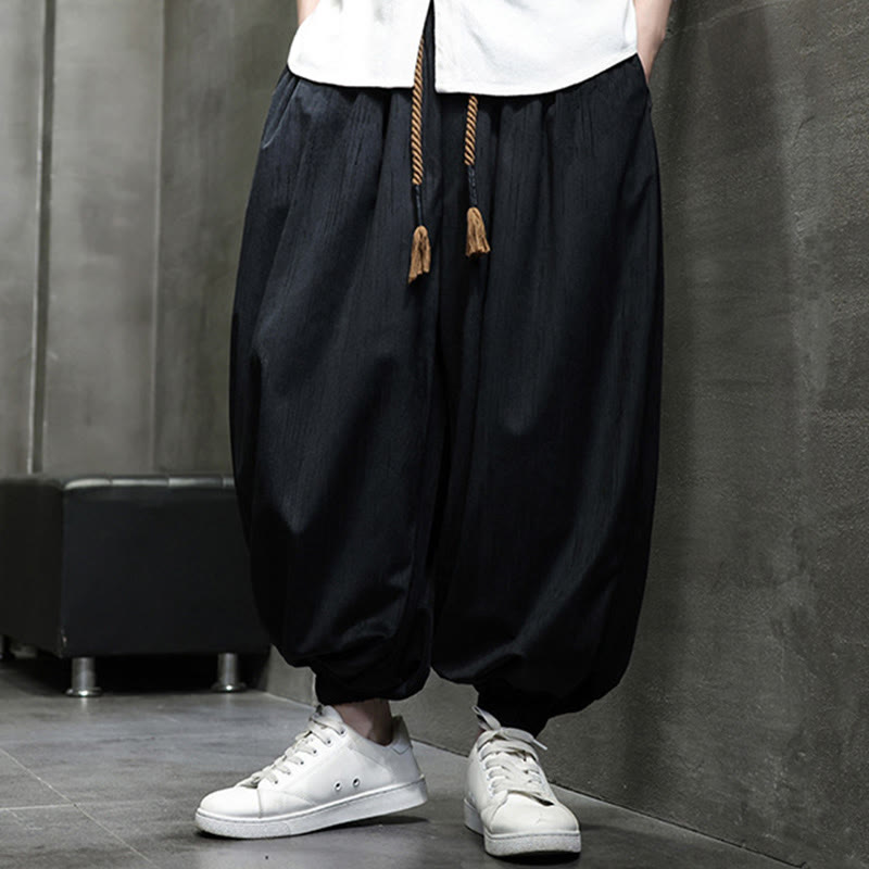 Pantalon sarouel décontracté pour homme avec cordon de serrage et poches, motif Buddha Stones, couleur pure - image 2