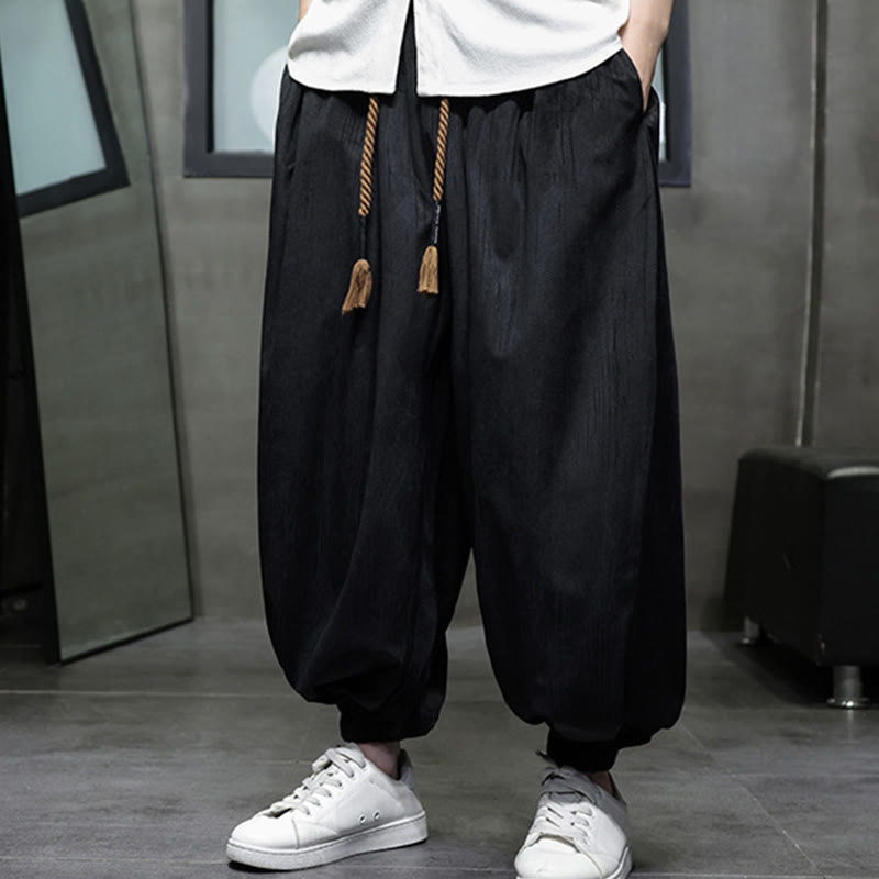 Pantalon sarouel décontracté pour homme avec cordon de serrage et poches, motif Buddha Stones, couleur pure - image 1