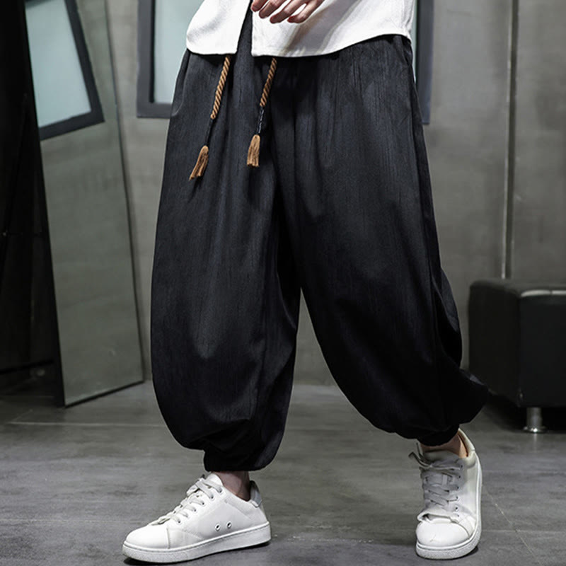 Pantalon sarouel décontracté pour homme avec cordon de serrage et poches, motif Buddha Stones, couleur pure - Noir - US/UK/AU48，EU58(5XL) - image 0