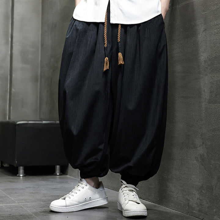 Pantalon sarouel décontracté pour homme avec cordon de serrage et poches, motif Buddha Stones, couleur pure - image 3