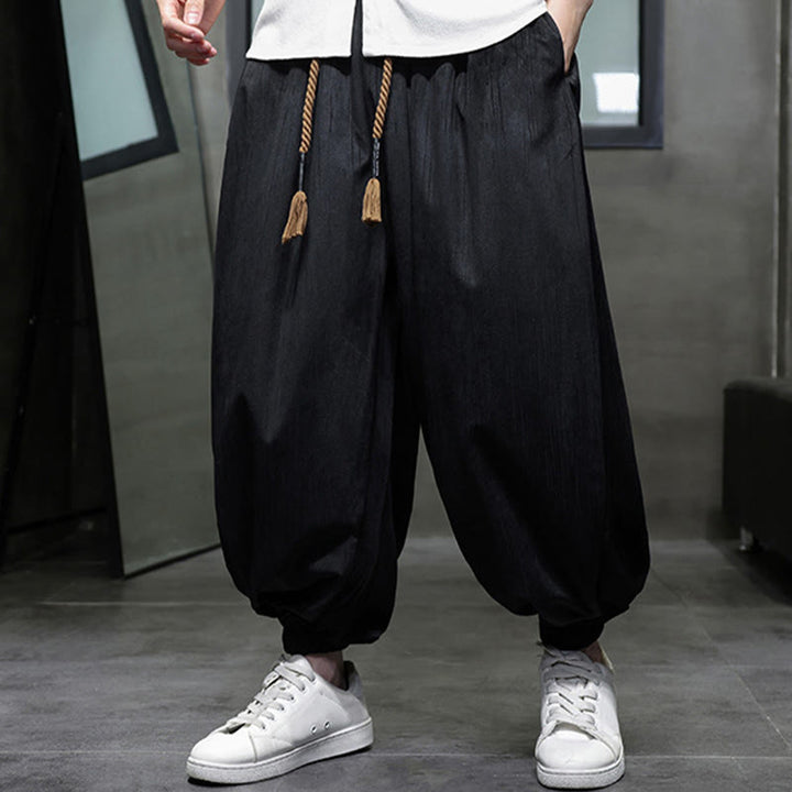 Pantalon sarouel décontracté pour homme avec cordon de serrage et poches, motif Buddha Stones, couleur pure - image 4