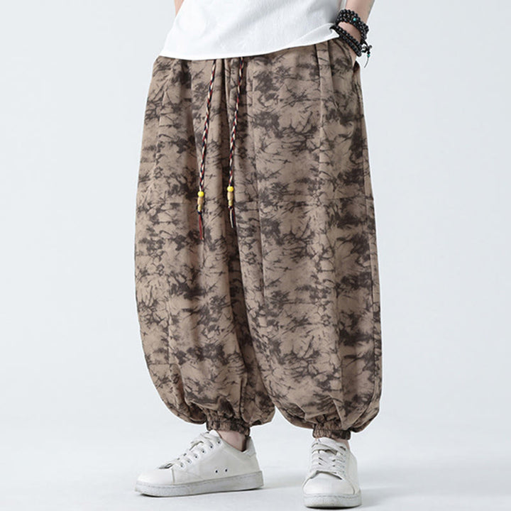 Pantalon Buddha Stones décontracté rétro à cordon de serrage et motif floral pour homme avec poches - image 8