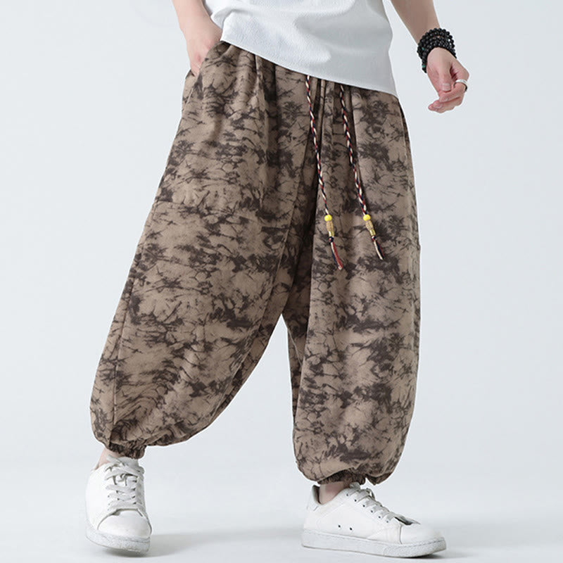 Pantalon Buddha Stones décontracté rétro à cordon de serrage et motif floral pour homme avec poches - image 9