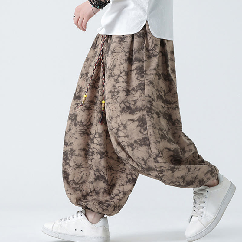 Pantalon Buddha Stones décontracté rétro à cordon de serrage et motif floral pour homme avec poches - image 2