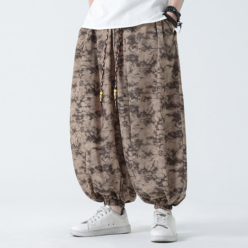 Pantalon Buddha Stones décontracté rétro à cordon de serrage et motif floral pour homme avec poches - Tanné - US/UK/AU48，EU58(5XL) - image 1