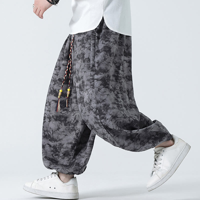 Pantalon Buddha Stones décontracté rétro à cordon de serrage et motif floral pour homme avec poches - image 12