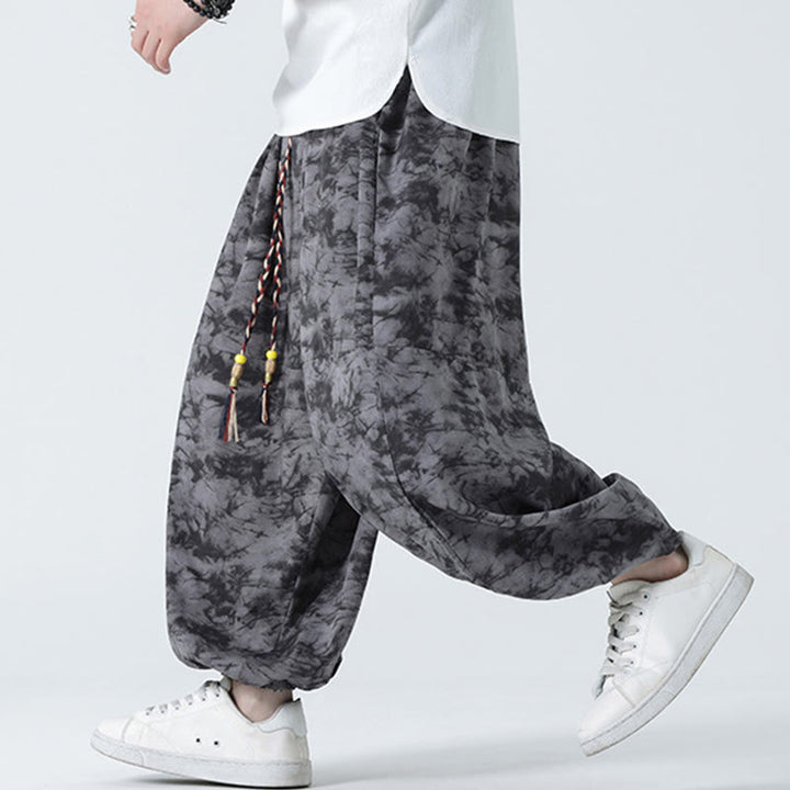 Pantalon Buddha Stones décontracté rétro à cordon de serrage et motif floral pour homme avec poches - image 12