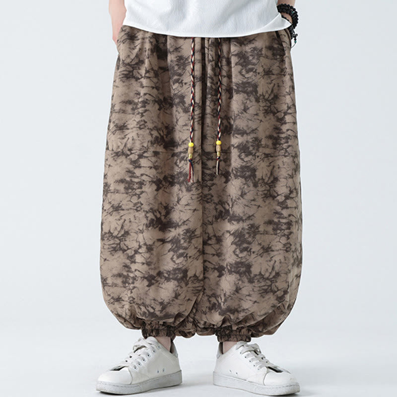 Pantalon Buddha Stones décontracté rétro à cordon de serrage et motif floral pour homme avec poches - image 6