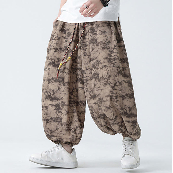 Pantalon Buddha Stones décontracté rétro à cordon de serrage et motif floral pour homme avec poches - image 5
