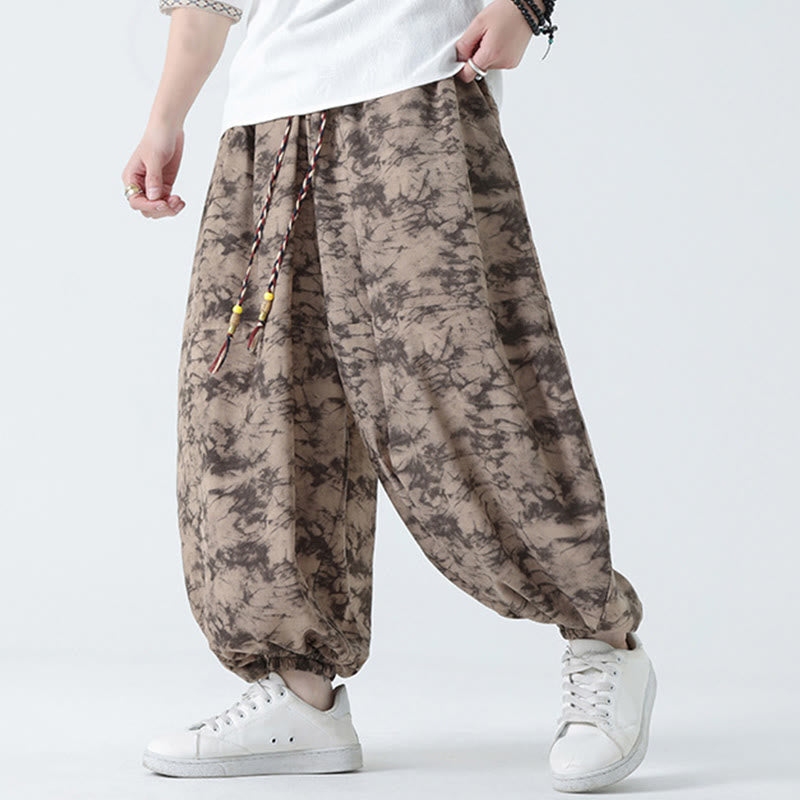 Pantalon Buddha Stones décontracté rétro à cordon de serrage et motif floral pour homme avec poches - image 3