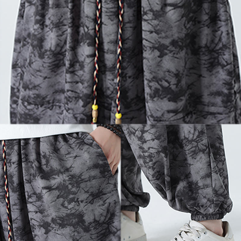 Pantalon Buddha Stones décontracté rétro à cordon de serrage et motif floral pour homme avec poches - image 21