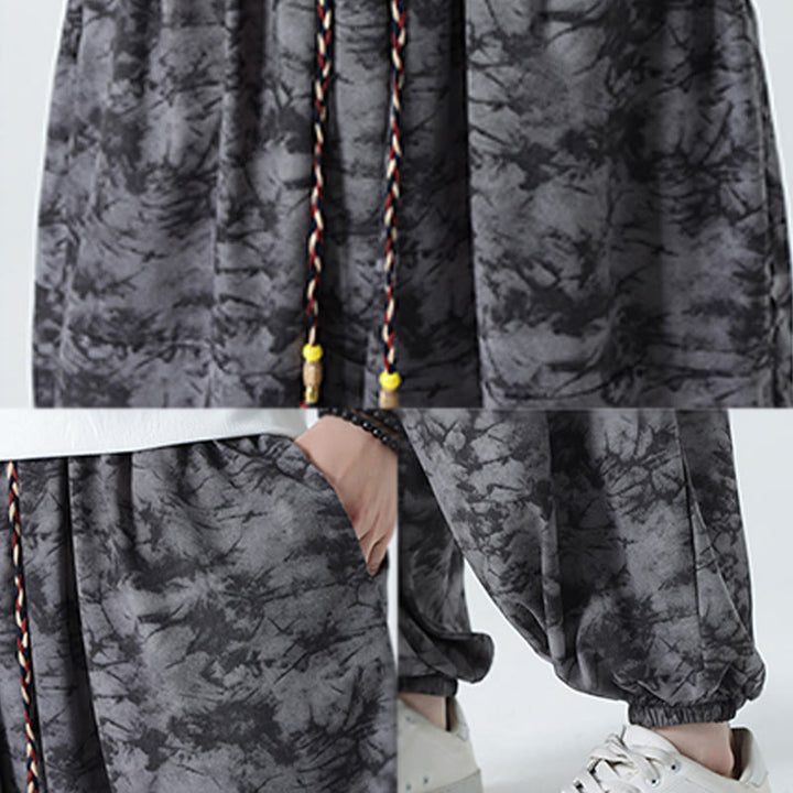 Pantalon Buddha Stones décontracté rétro à cordon de serrage et motif floral pour homme avec poches - image 21