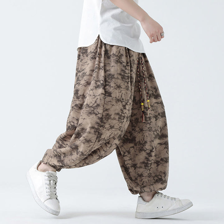Pantalon Buddha Stones décontracté rétro à cordon de serrage et motif floral pour homme avec poches - image 4