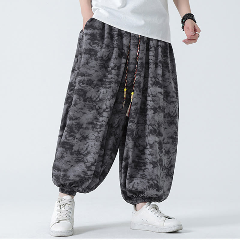 Pantalon Buddha Stones décontracté rétro à cordon de serrage et motif floral pour homme avec poches - image 20
