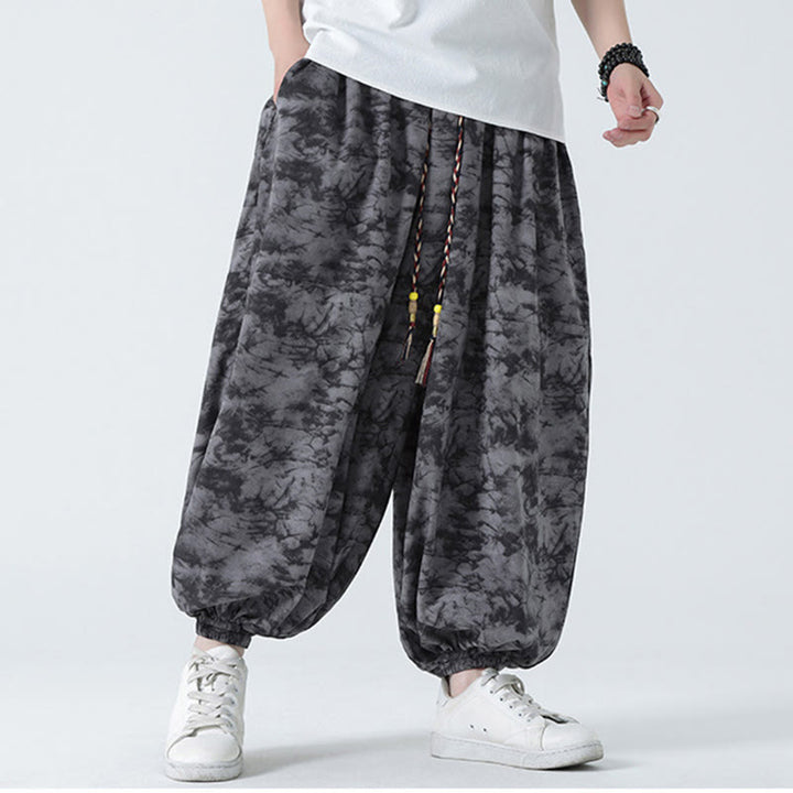 Pantalon Buddha Stones décontracté rétro à cordon de serrage et motif floral pour homme avec poches - image 20