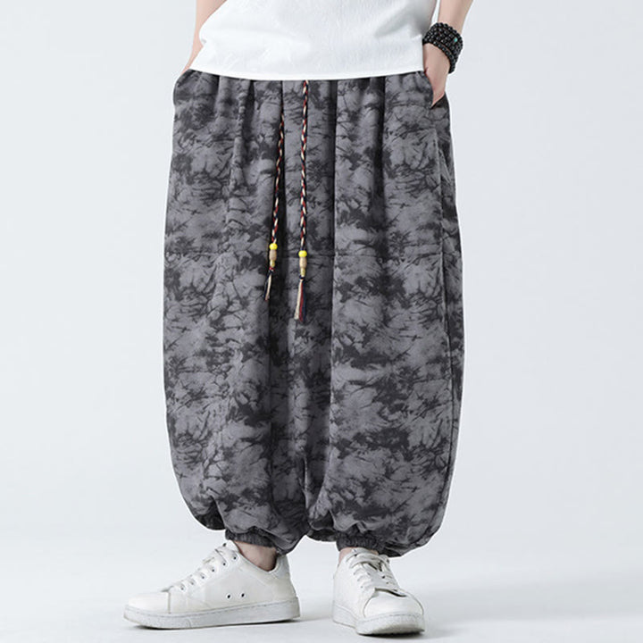 Pantalon Buddha Stones décontracté rétro à cordon de serrage et motif floral pour homme avec poches - image 15