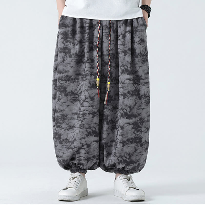 Pantalon Buddha Stones décontracté rétro à cordon de serrage et motif floral pour homme avec poches - image 13