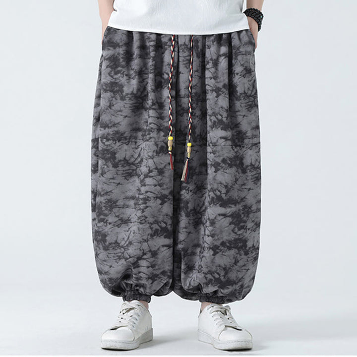 Pantalon Buddha Stones décontracté rétro à cordon de serrage et motif floral pour homme avec poches - image 13