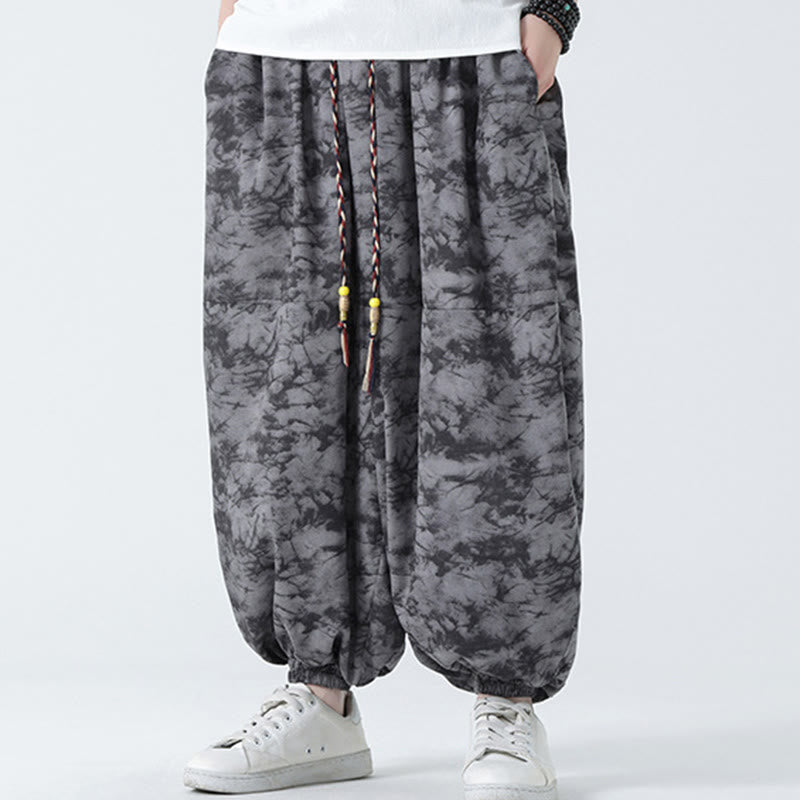 Pantalon Buddha Stones décontracté rétro à cordon de serrage et motif floral pour homme avec poches - image 18