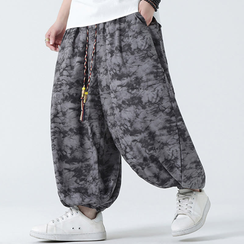 Pantalon Buddha Stones décontracté rétro à cordon de serrage et motif floral pour homme avec poches - image 19