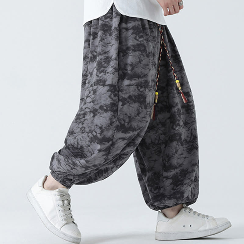 Pantalon Buddha Stones décontracté rétro à cordon de serrage et motif floral pour homme avec poches - image 17