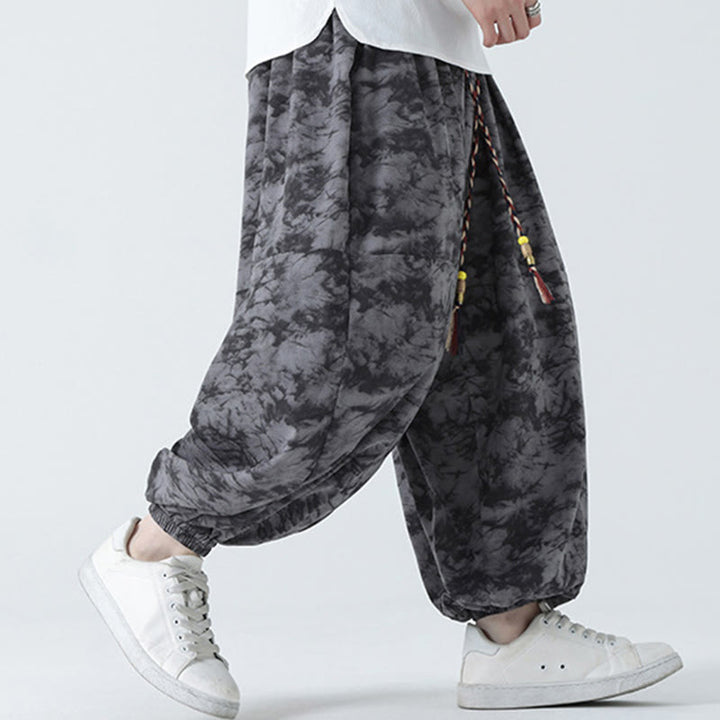 Pantalon Buddha Stones décontracté rétro à cordon de serrage et motif floral pour homme avec poches - image 17