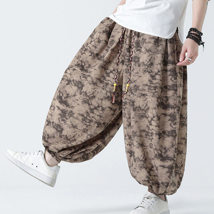 Pantalon Buddha Stones décontracté rétro à cordon de serrage et motif floral pour homme avec poches - image 10